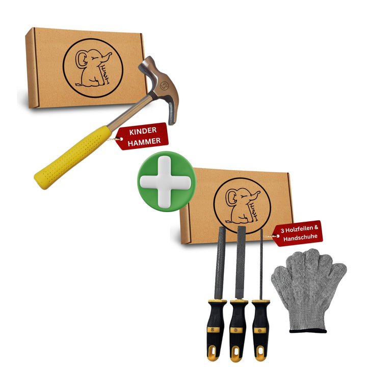 Eli® Kinderhammer + Holzraspeln – Echtes Werkzeug für Kinder mit ergonomisch rutschhemmenden Griff –