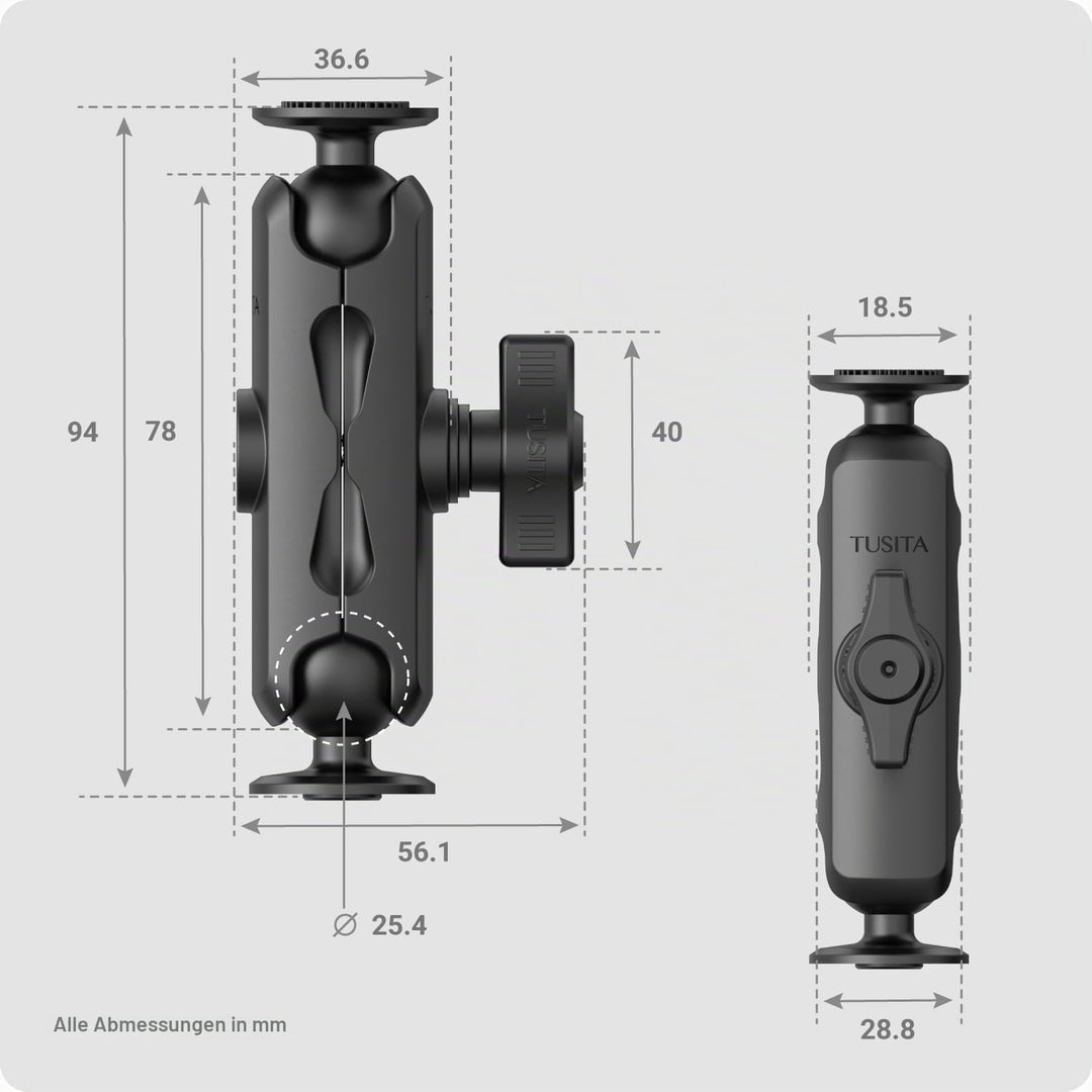 TUSITA Lock 360 Arm 1" Halterung - Doppelbuchse B Grösse Mittel Medium Arm, Medium Arm