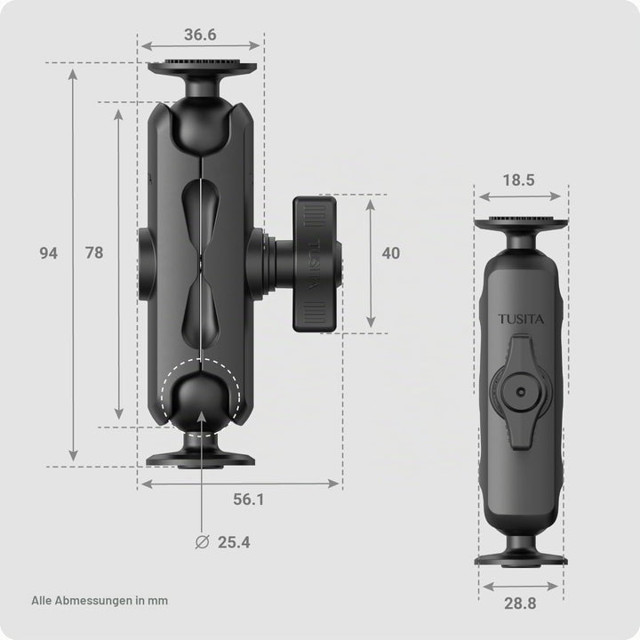 TUSITA Lock 360 Arm 1" Halterung - Doppelbuchse B Grösse Mittel Medium Arm, Medium Arm