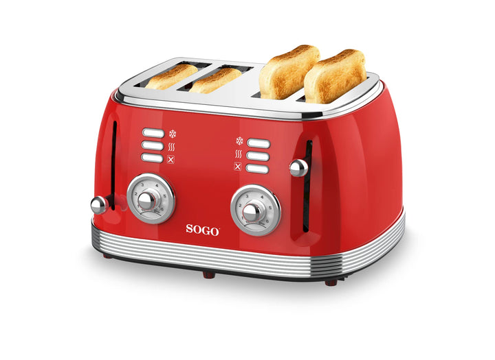 Sogo Retro Vintage Edelstahl und Emaille (Netz, Toaster 1500 W) Rot Toaster 1500 W, Rot Toaster 1500