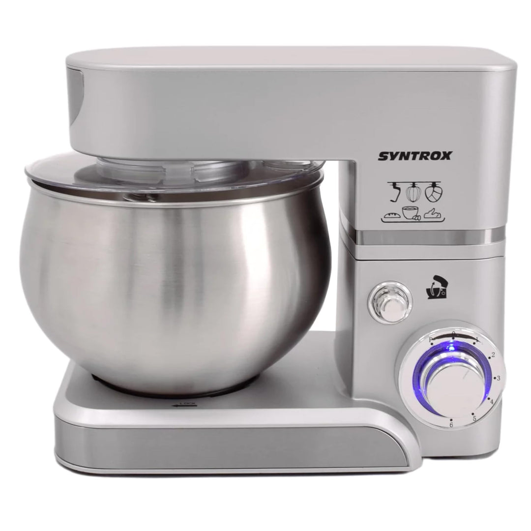 Syntrox Küchenmaschine & Knetmaschine Silber Basic 5 Liter, Stabile rutschfeste Gummifüsse, Hochwert