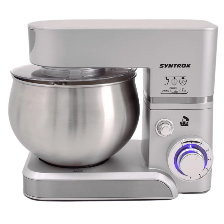 Syntrox Küchenmaschine & Knetmaschine Silber Basic 5 Liter, Stabile rutschfeste Gummifüsse, Hochwert