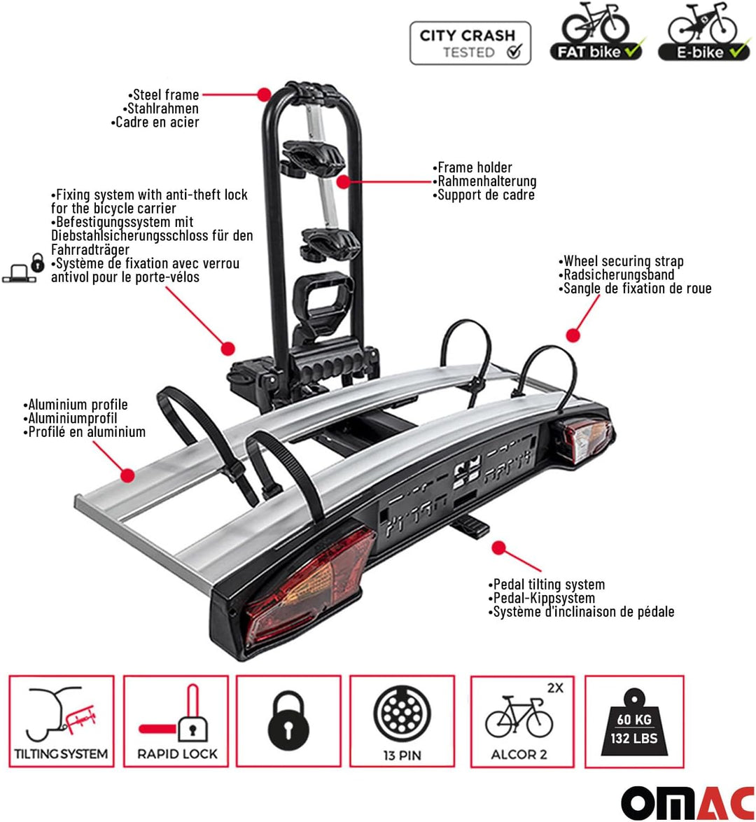 Menabo Fahrradträger Kupplungsträger Fahrrad-heckträger für 2 Fahrräder E-Bikes Universal ALCOR 2, U
