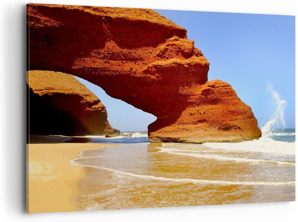 Bilder auf Leinwand 100x70cm Leinwandbild Felsen Sandstein Ozean Natur Gross Wanddeko Bild Schlafzim