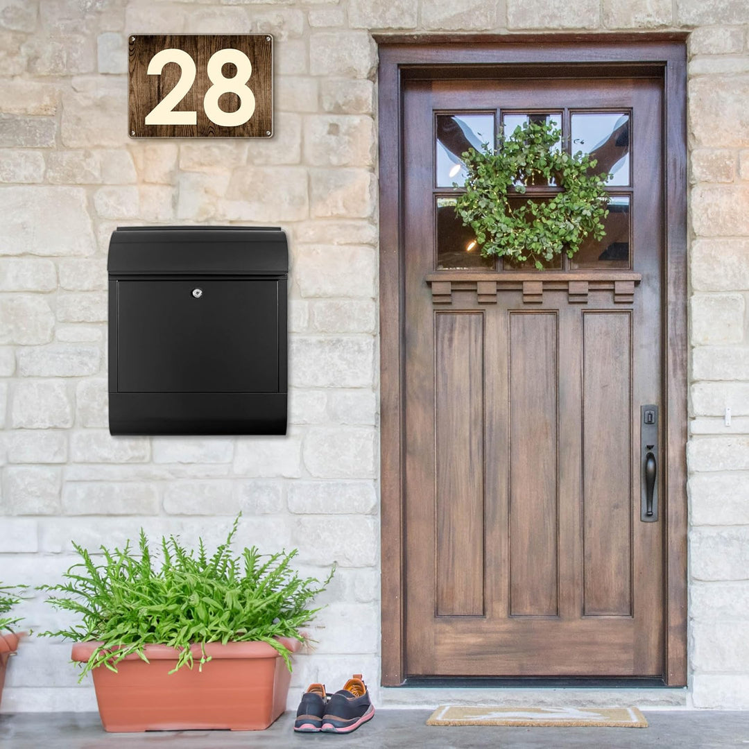 banjado Design Briefkasten schwarz Stahl mit Zeitungsfach - 39x47x13cm gross mit 2 Schlüssel - Brief