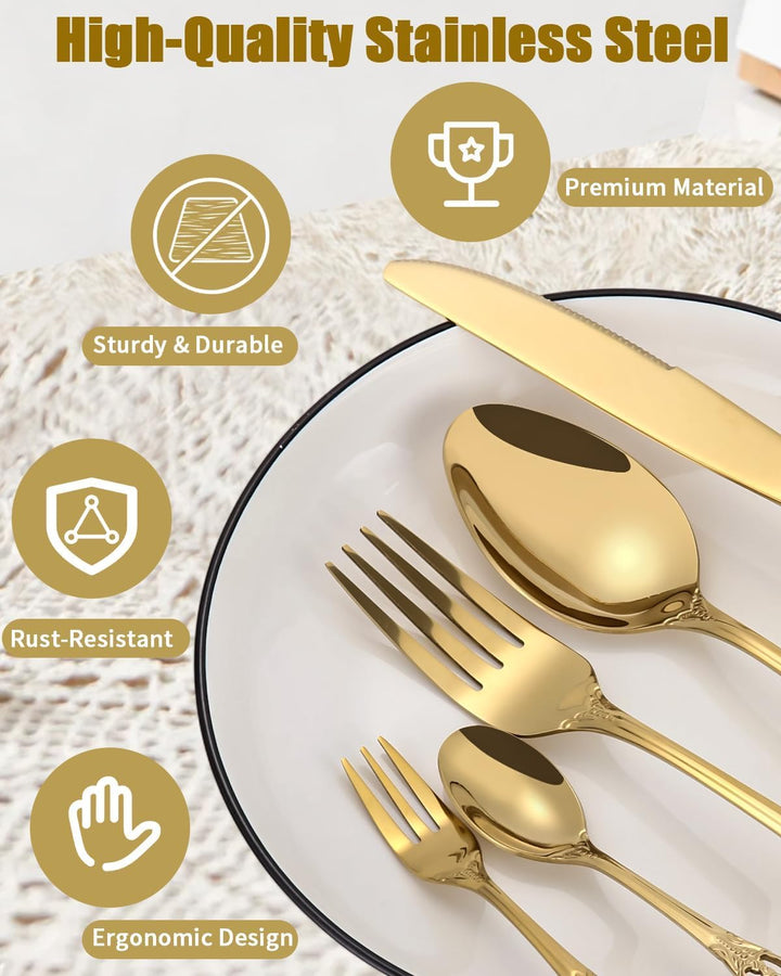Besteck Set, 40-teilig Besteckset für 8 Personen, Edelstahl Poliert Essbesteck, Elegantes Besteck mi