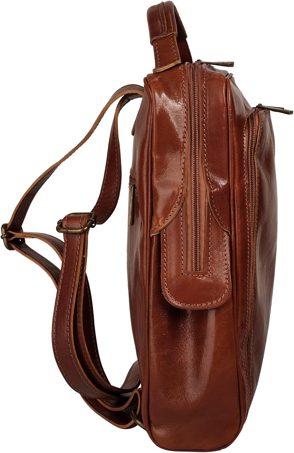 piké Rucksack Echt Leder Damen | Made in Italy, Citybag, Daypack aus Rindleder, Schultertasche mit S