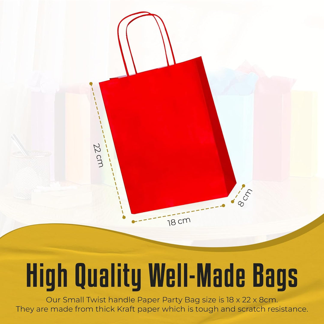 Thepaperbagstore 30 Papiertüten für Partys und Geschenke mit Griffen - Rot - 180x220x80mm Rot 30, Ro