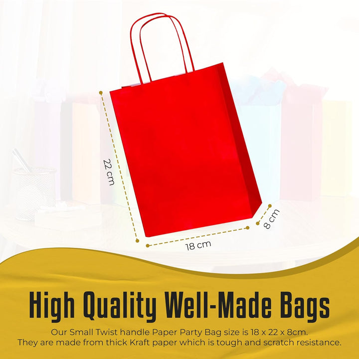Thepaperbagstore 30 Papiertüten für Partys und Geschenke mit Griffen - Rot - 180x220x80mm Rot 30, Ro