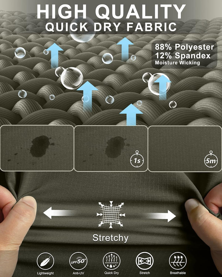 33,000ft Safari Hemd Herren Langarm Sportshemd UPF50+ UV Schutz Funktionshemd Atmungsaktiv Button-Do