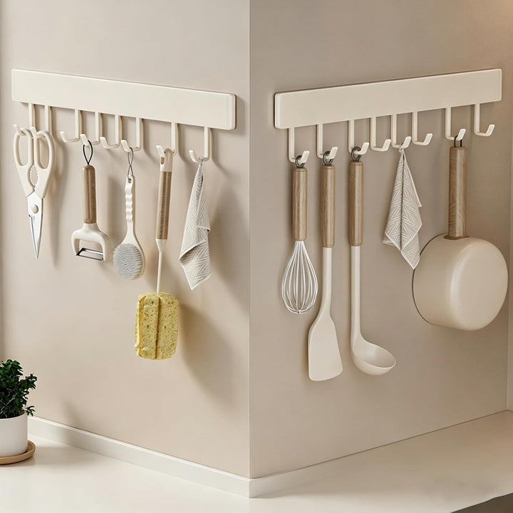 Hakenleiste Küche, 50 cm Hängestange Selbstklebend, Küchenstange mit 10 Beweglichen Haken, Küchenrel