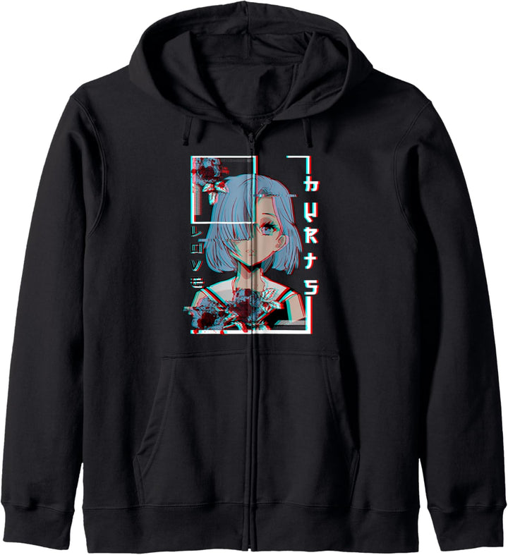 Japanische ästhetische Vaporwave E-Girls Love Glitch Hurts 90er Kapuzenjacke