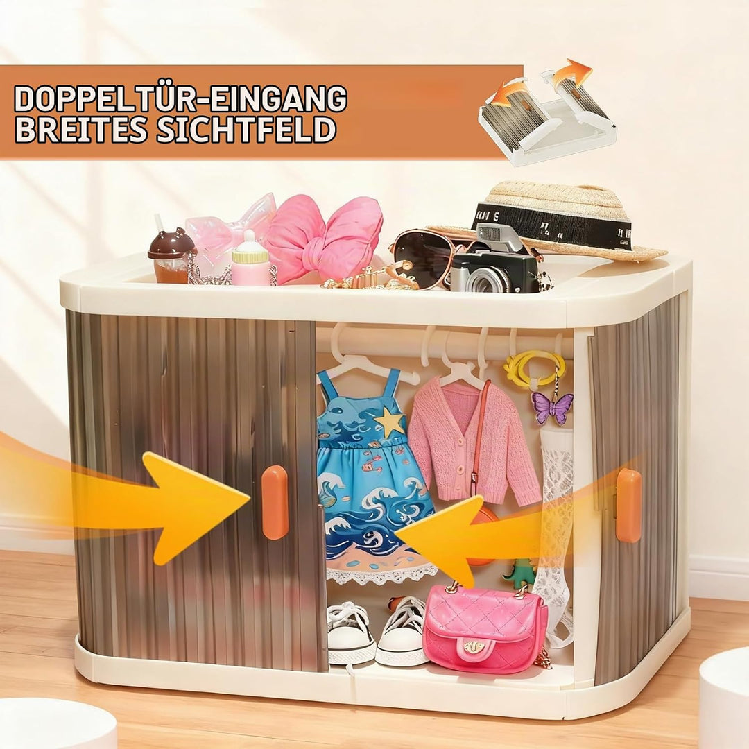 Puppenkleiderschrank, Puppenschrank, Aufbewahrung für Puppenkleidung mit 10 Kleiderbügeln und Rod, S