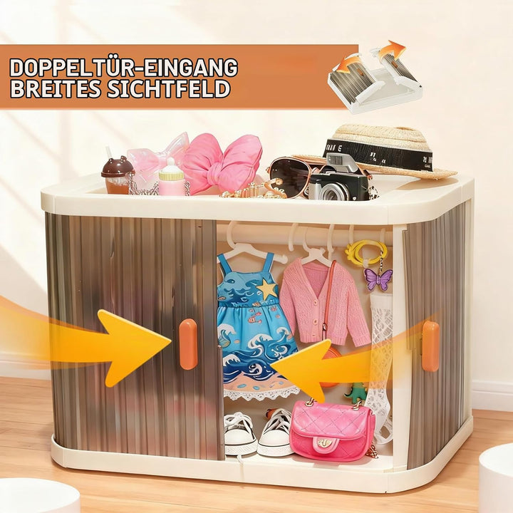 Puppenkleiderschrank, Puppenschrank, Aufbewahrung für Puppenkleidung mit 10 Kleiderbügeln und Rod, S