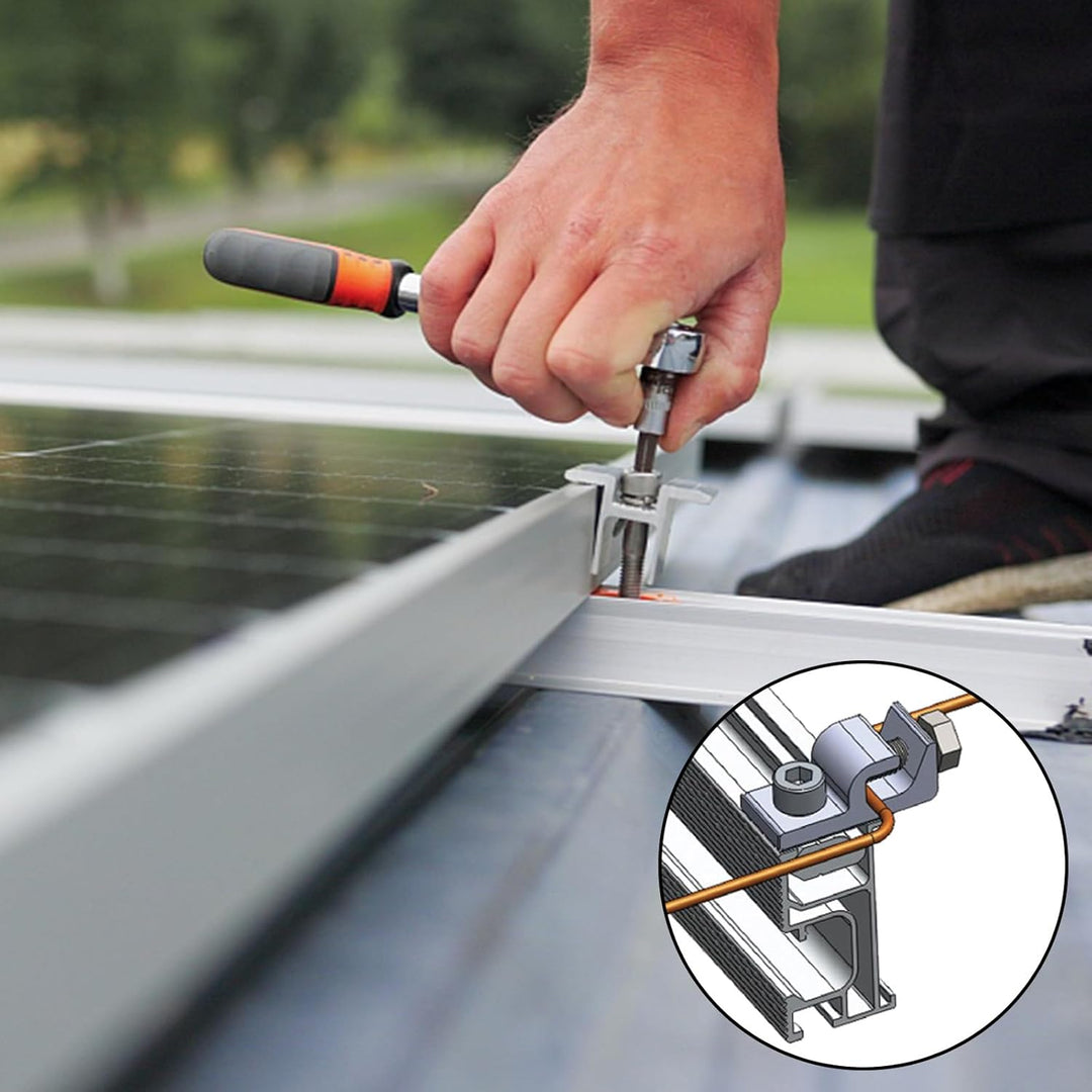 22 Stück Erdungsklemme Boden Erdung Lug Standard Solarpanel Erdungsclip Solarmodul Halterung Erdungs