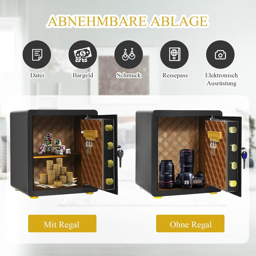 GOPLUS Elektronischer Safe, Feuerfester Möbeltresor mit Zahlenschloss, Schlüssel & Alarmsystem, Wand