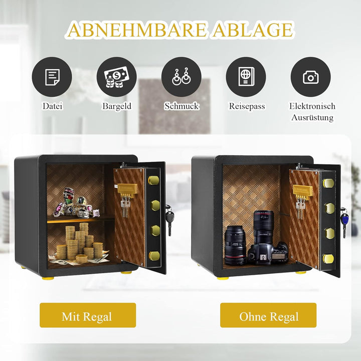 GOPLUS Elektronischer Safe, Feuerfester Möbeltresor mit Zahlenschloss, Schlüssel & Alarmsystem, Wand