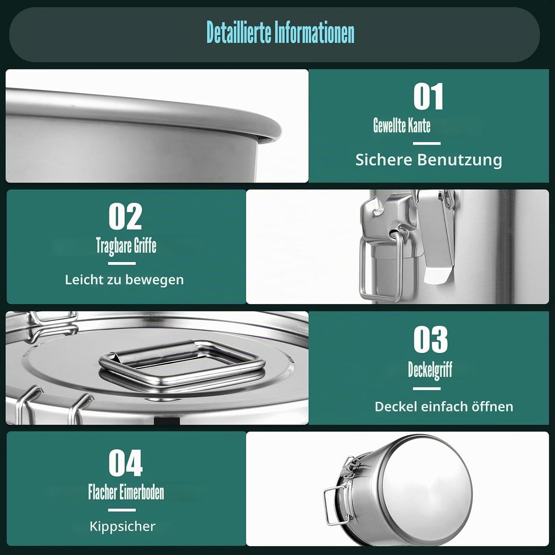 MccoMMon 6L/12L Edelstahl-Getreide,Lebensmittel Küche Container,Edelstahl luftdicht Tank,Küche Eimer