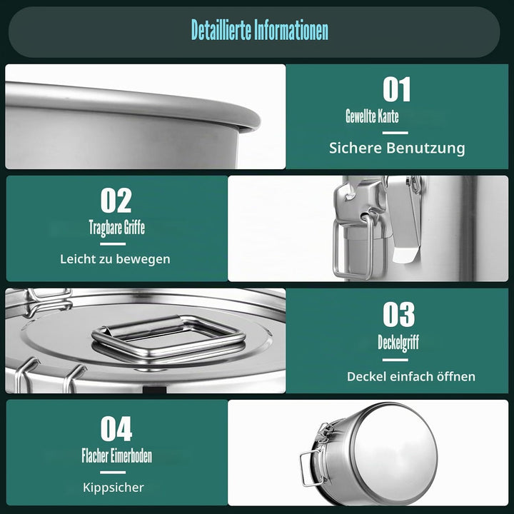 MccoMMon 6L/12L Edelstahl-Getreide,Lebensmittel Küche Container,Edelstahl luftdicht Tank,Küche Eimer