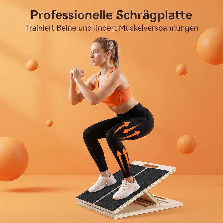 DULCE DOM Schrägbrett Holz Verstellbar, Professioneller Wadendehner mit Tragegriff, Klappbares Mobil