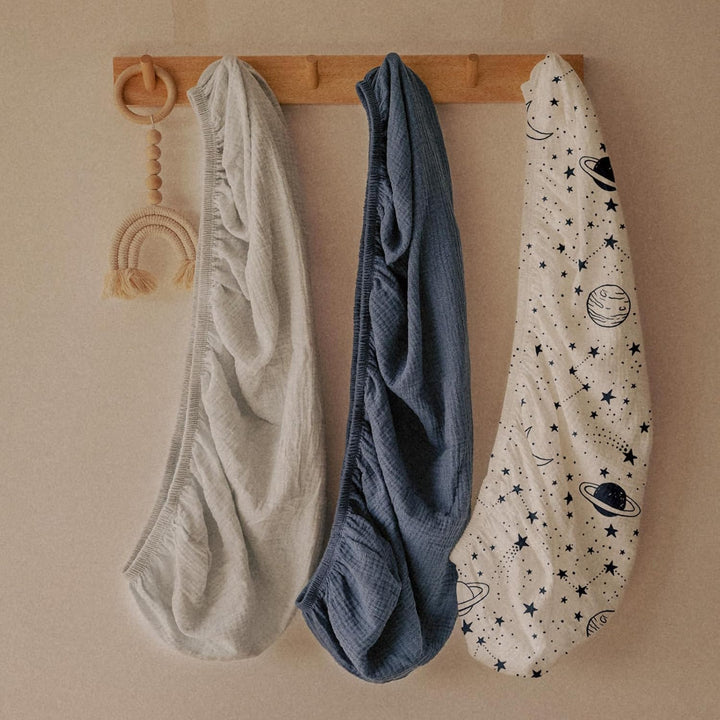 3er-Pack Bettlaken Spannbettlaken,Matratzenschoner für Laufgitter,100% Musselin-Baumwolle,Weiche und