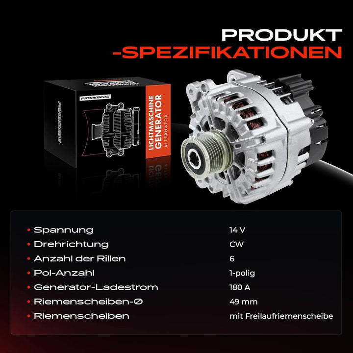 Frankberg Lichtmaschine Generator Kompatibel mit A4 8K2 8KH 8K5 B8 2.0L 2008-2016 A5 8T3 8F7 8TA 2.0
