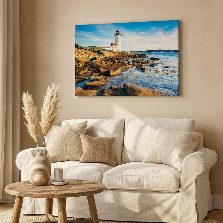 Bilder auf Leinwand 100x70cm Leinwandbild Leuchtturm Ufer Wolke Landschaft Gross Wanddeko Bild Schla