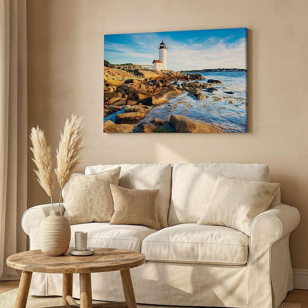 Bilder auf Leinwand Leuchtturm Ufer Wolke Landschaft Leinwandbild 70x50cm Wandbilder Dekoration Wohn