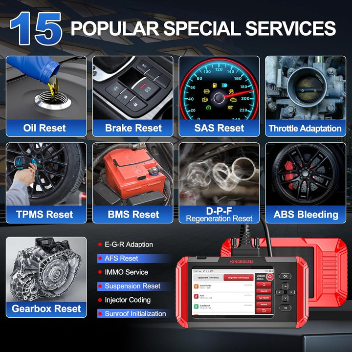 KINGBOLEN S800 OBD2 Diagnosegerät, KFZ-Codeleser Für 4 Systeme Motor/Getriebe/ABS/SRS Und 15 Zurücks