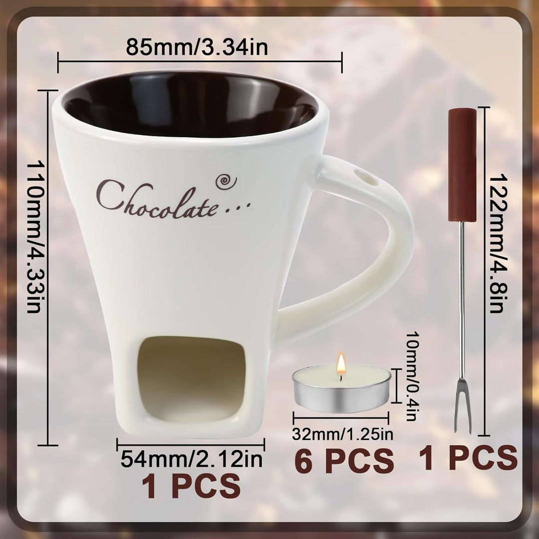 Schokofondue Tasse, 200Ml schokoladenfondue Tasse, Mehrzweck Chocolate Fondue Set mit Gabel und Teel