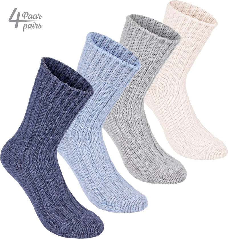 Brubaker 4 Paar Alpaka Socken sehr dick flauschig und warm - reine Alpakawolle 35-38 Blau- und Graut