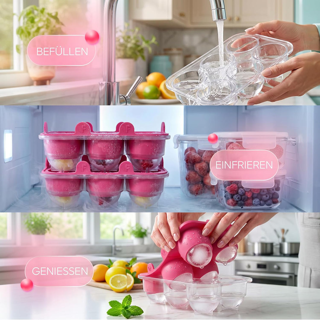 Neighbour’s Friend® Pink Eiskugelform XL 3er Set – Stylische patentierte Eiswürfelform für Cocktails