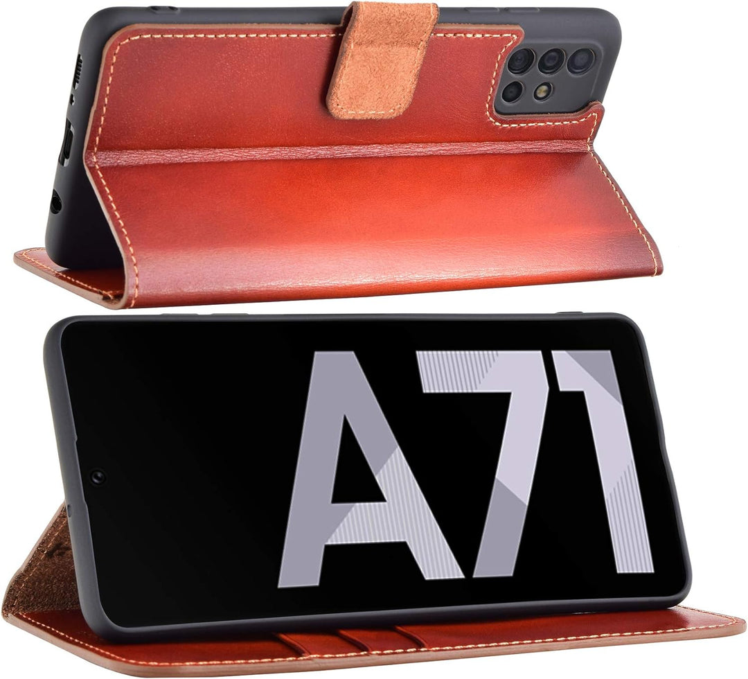 Suncase Book-Style Hülle kompatibel mit Samsung Galaxy A71 Leder Tasche (Slim-Fit) Lederhülle Handyt