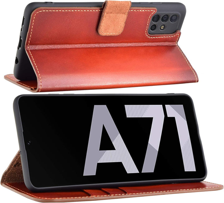 Suncase Book-Style Hülle kompatibel mit Samsung Galaxy A71 Leder Tasche (Slim-Fit) Lederhülle Handyt