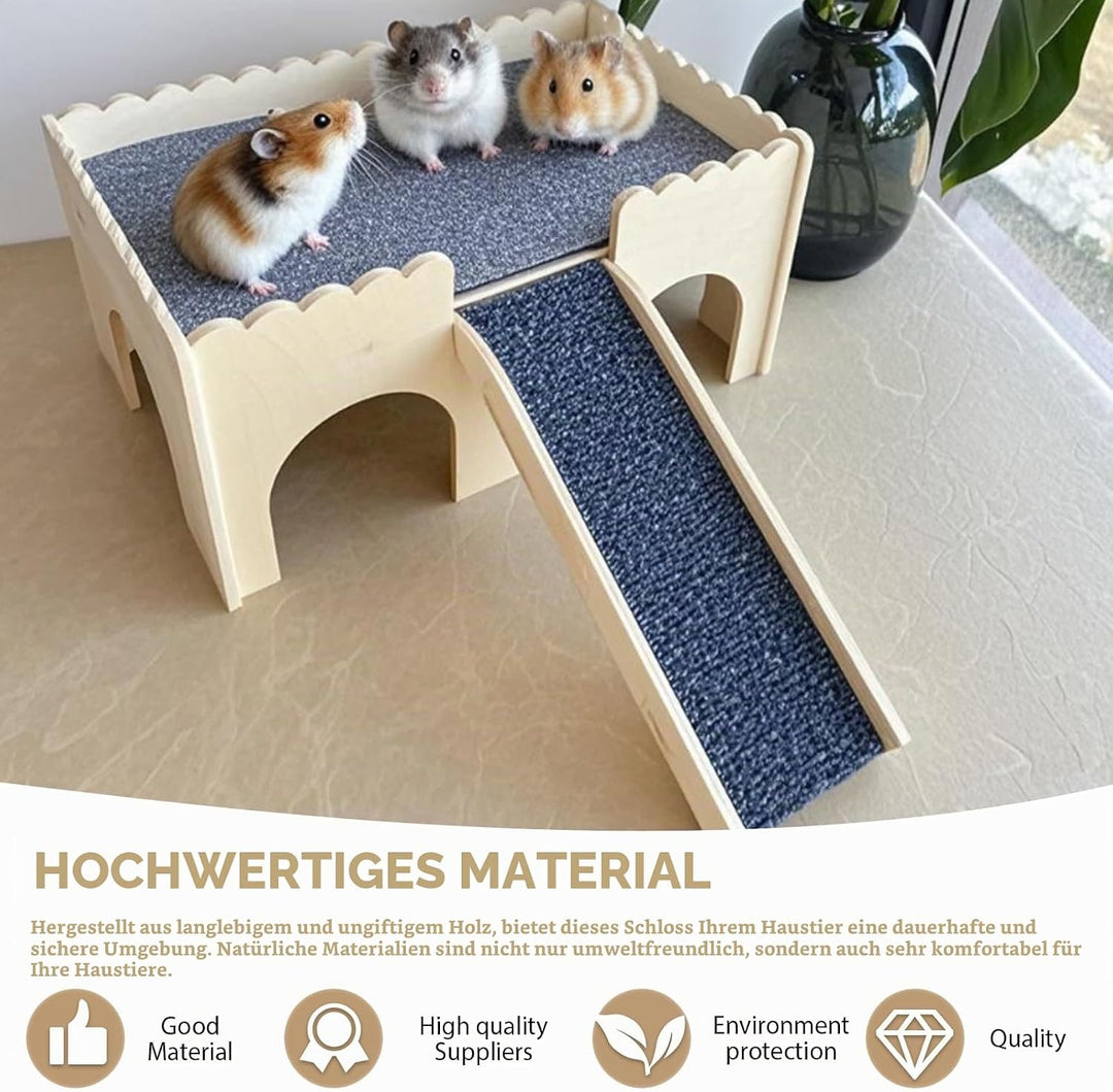 Mehrstöckiges Meerschweinchen Versteck, Holz Meerschweinchen Bett mit Treppe und Matten, Hamster Hau