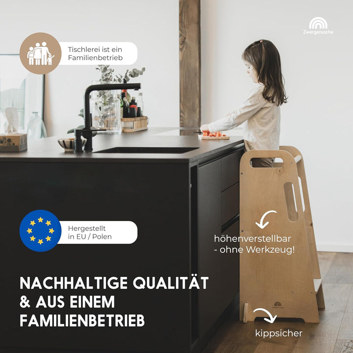 Lernturm ab 1 Jahr – Höhenverstellbar ohne Werkzeug – Kinder-Küchenhelfer, Lernturm aus Holz – kipps