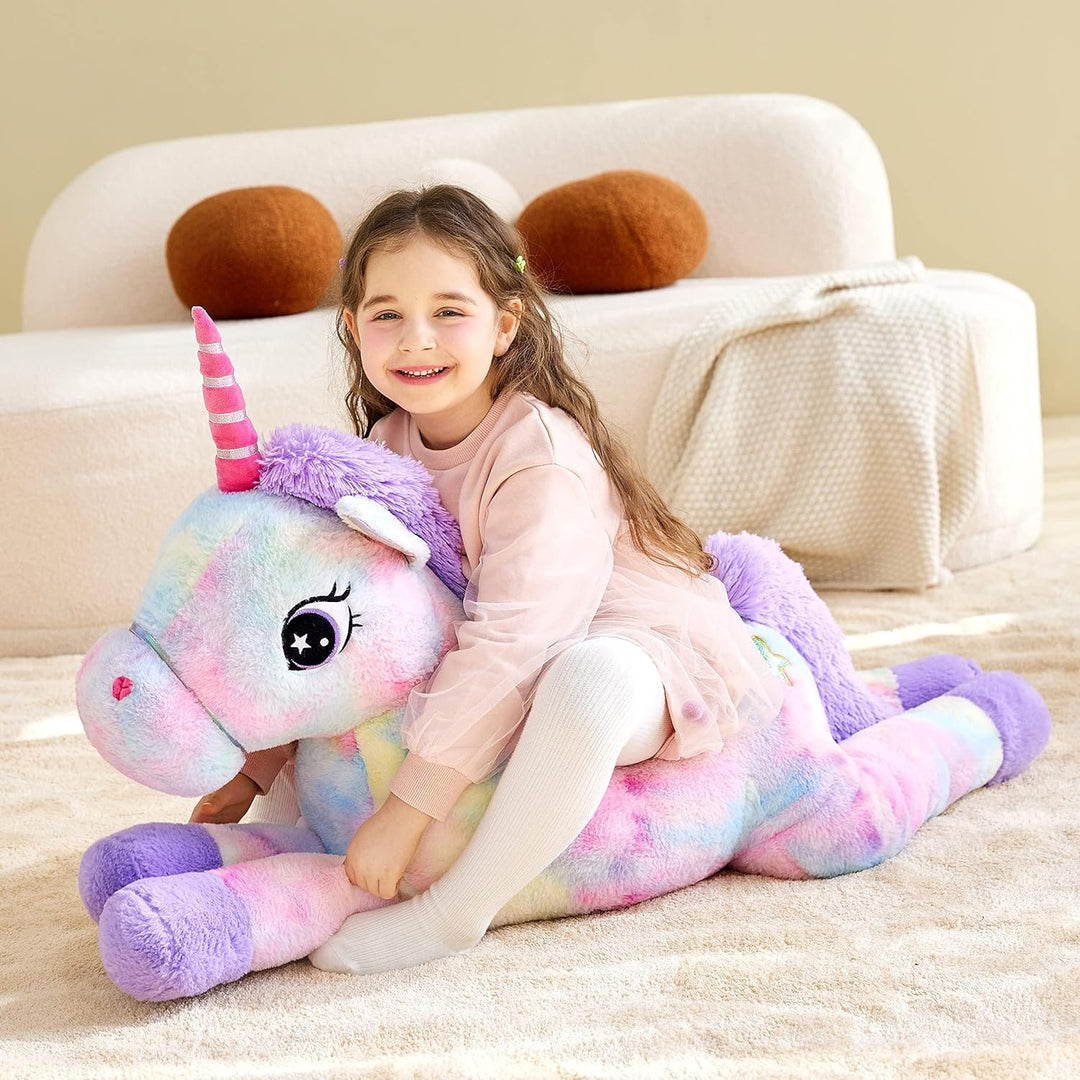 IKASA Gross Einhorn Stofftier Riesen Kuscheltier,110cm Gross Plüschtier Riesige Flauschige Weich Jum