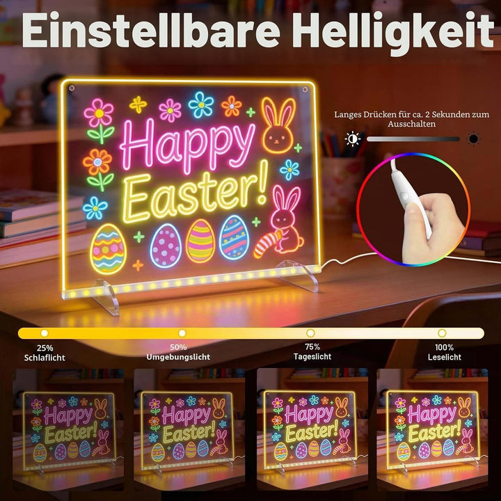 Leuchtendes LED Zeichenbrett für Kinder, Led Zeichentafel mit 13 Farben & 6 Modi mit Schalter 35x25