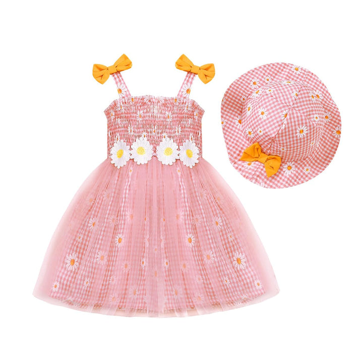Sommerkleidung für Kleinkinder und Babys ärmelloses Sommerkleid mit Blumenmuster und süsser Mütze Kl