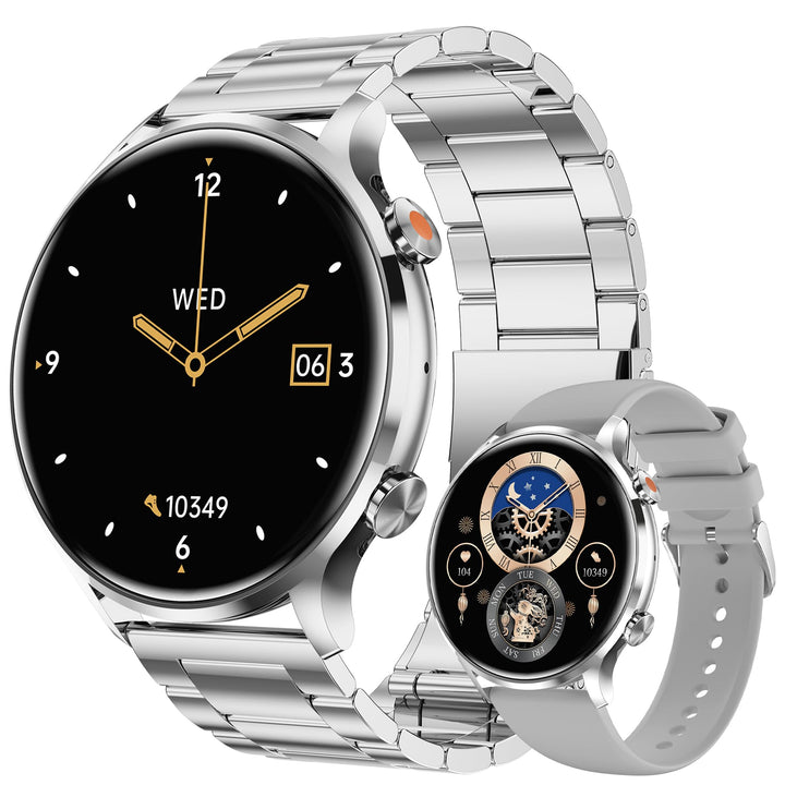 ZPIMY Smartwatch Damen mit Telefonfunktion, 1,39” AMOLED 5ATM wasserdichte Fitnessuhr Herren mit Tas