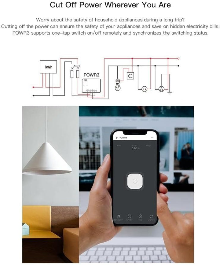 SONOFF POW R3 25A Energiemessung WiFi Smart Switch Überlastschutz Energieeinsparung Reichweite in Sp