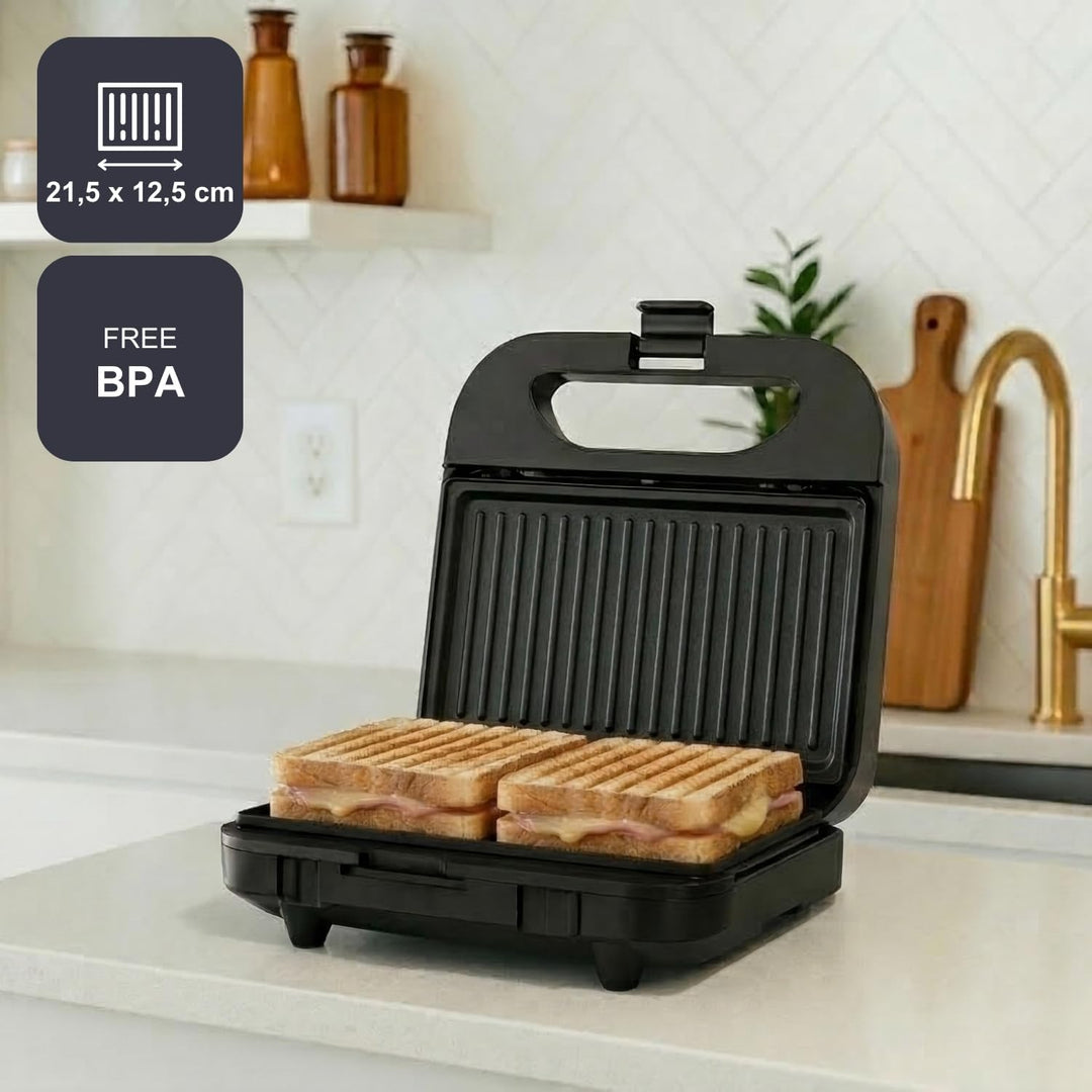 BLACK+DECKER BXSA752 - Sandwichmaker, 750W, Grillplatten 21,5x12,5cm, antihaftbeschichtet, Anzeige f