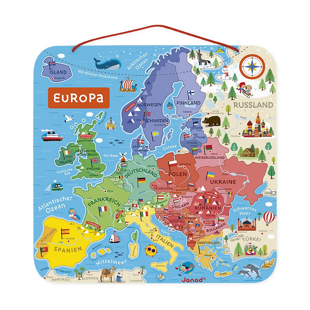 Janod - Magnetisches Puzzle Europakarte - Pädagogisches Holzpuzzle zum Lernen der Geographie - Europ