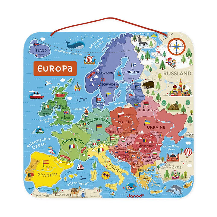 Janod - Magnetisches Puzzle Europakarte - Pädagogisches Holzpuzzle zum Lernen der Geographie - Europ