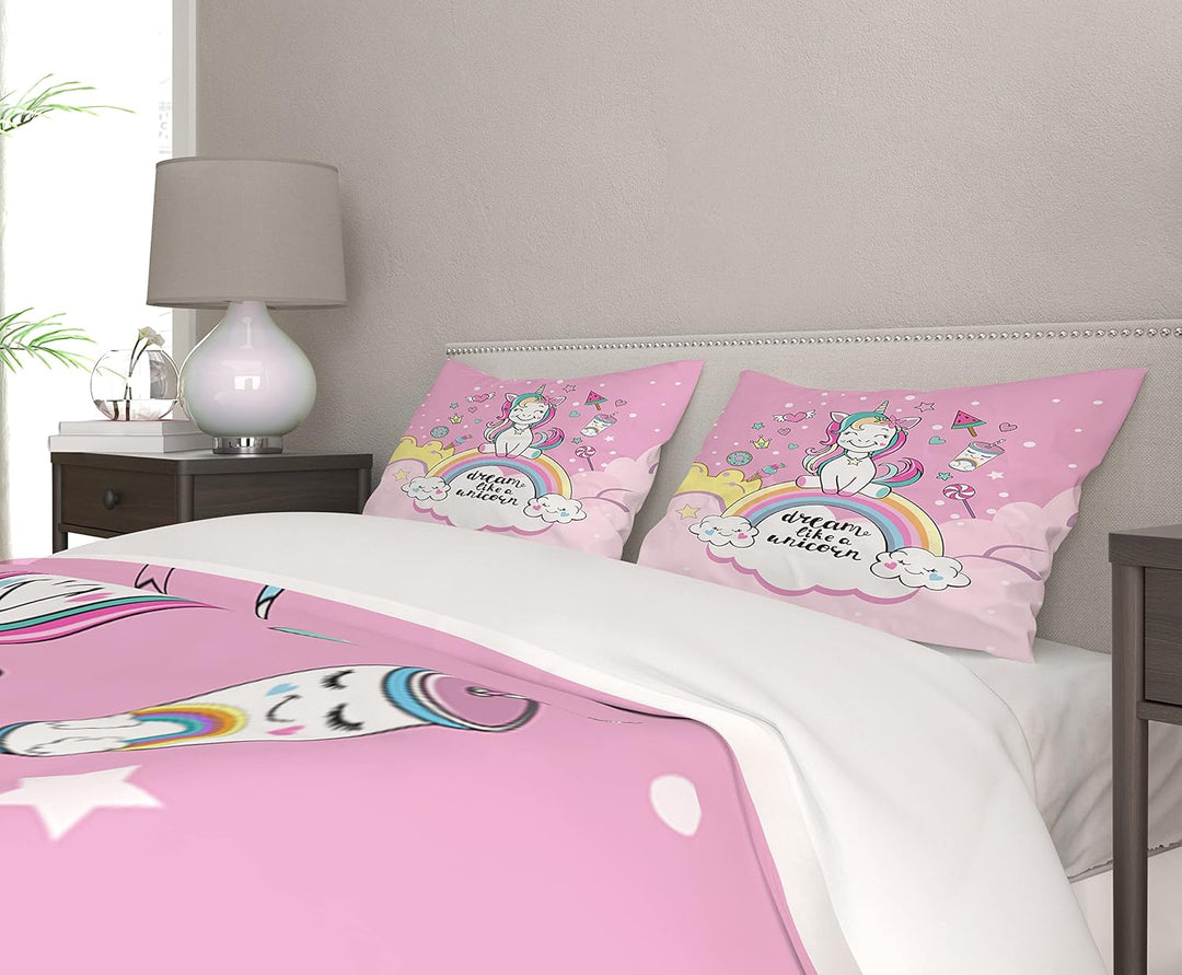 AVJWWD Einhorn Bettwäsche Set Kinder Mikrofaser Bettwäsche Cartoon Einhorn 3D Gedruckt Bettbezug 3 T