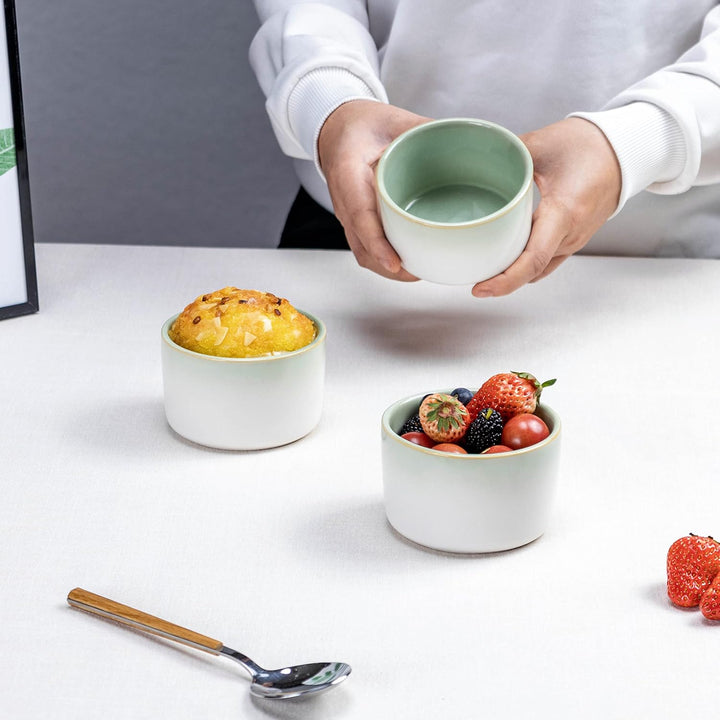6er Soufflé Förmchen, Mini Souffléförmchen Auflaufformen, Porzellan Schälchen Grün für Fondants Muff