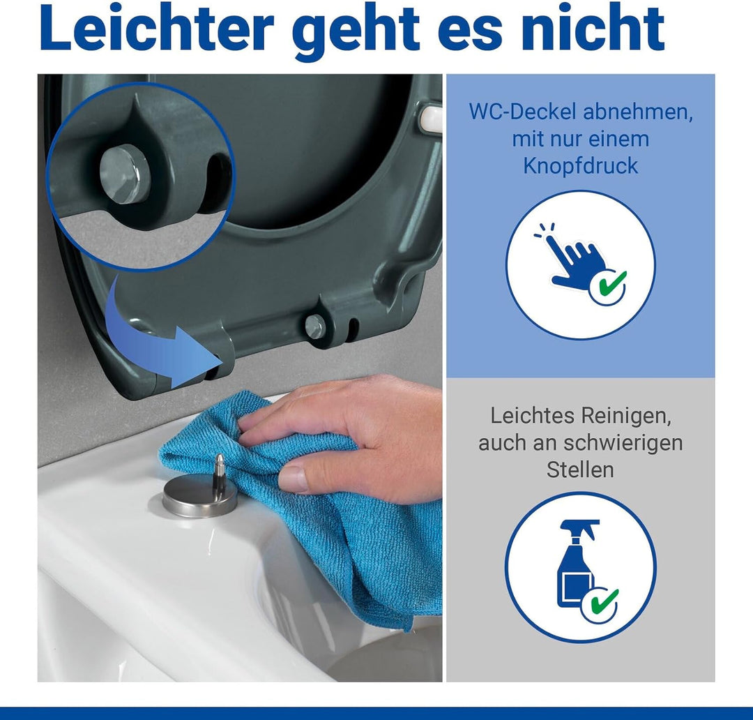 WENKO WC-Sitz Ottana Dunkelgrau, hygienischer Toilettensitz mit Absenkautomatik, WC-Deckel mit Fix-C