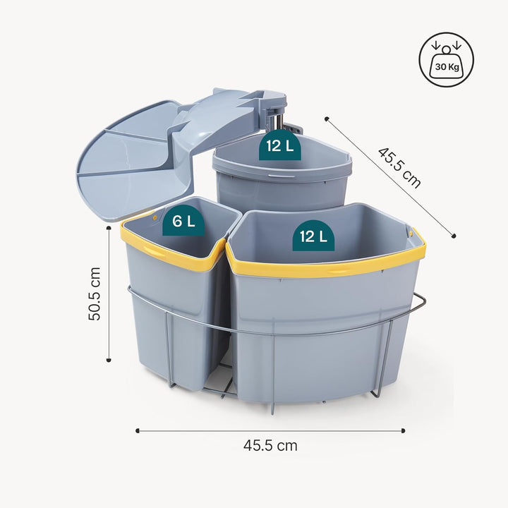 [en.casa] Einbau-Mülleimer Küche Kollby Mülltrennsystem 3fach für Unterschrank 50 cm breit 2 x 12L+1