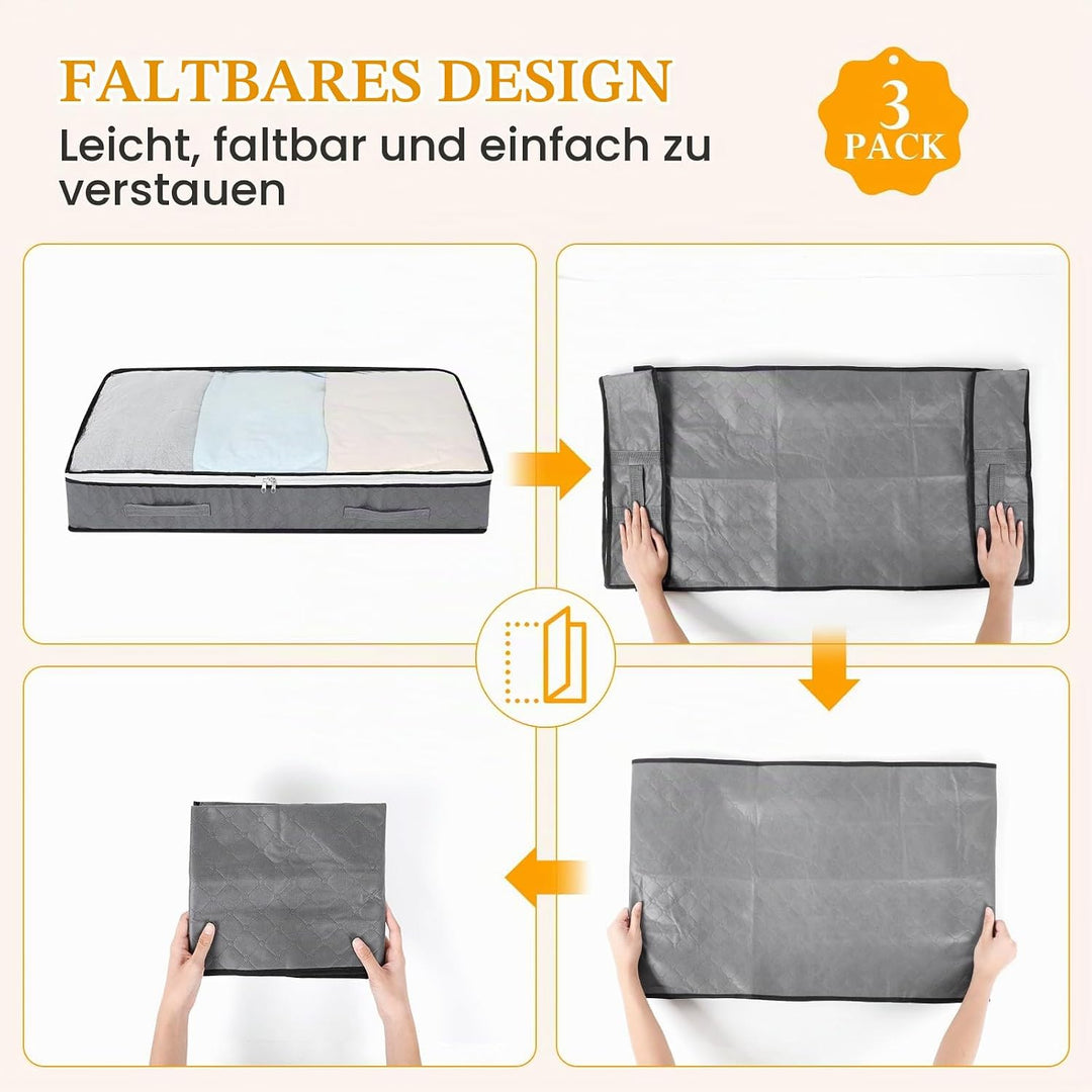 Cozary 3 Stück Unterbett Aufbewahrungsbox 75L, Unterbettkommode mit Sichtfenster, Umzugstaschen, Tra