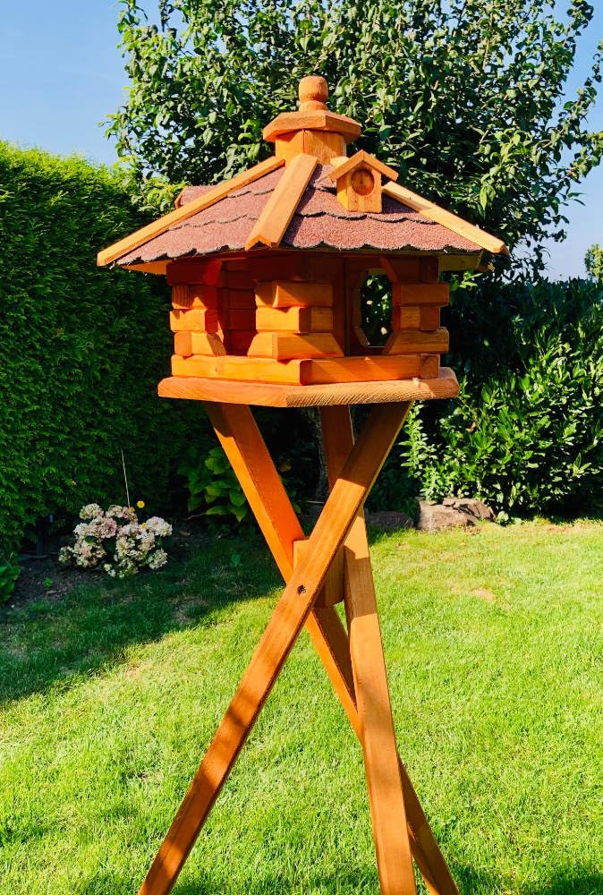 handgefertigtes Sechseck Vogelhaus aus Holz wetterfest M - XXL mit und ohne Ständer I Futterhaus I F
